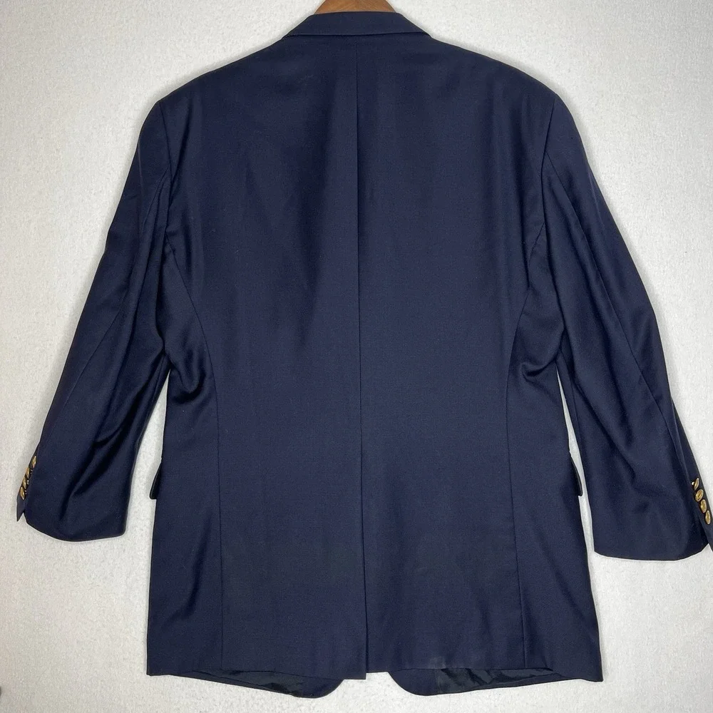Lauren Ralph Lauren Blazer Mens 44 R Navy Blue Gold Crest Button Wool Sport Coat